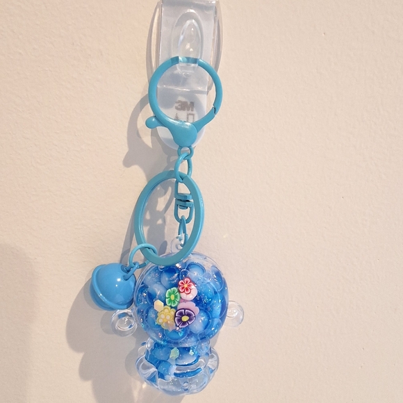 Skullpanda Blue Beaded Liquid Filled Shaker Keychain Bag Charm, New - Picture 3 of 4